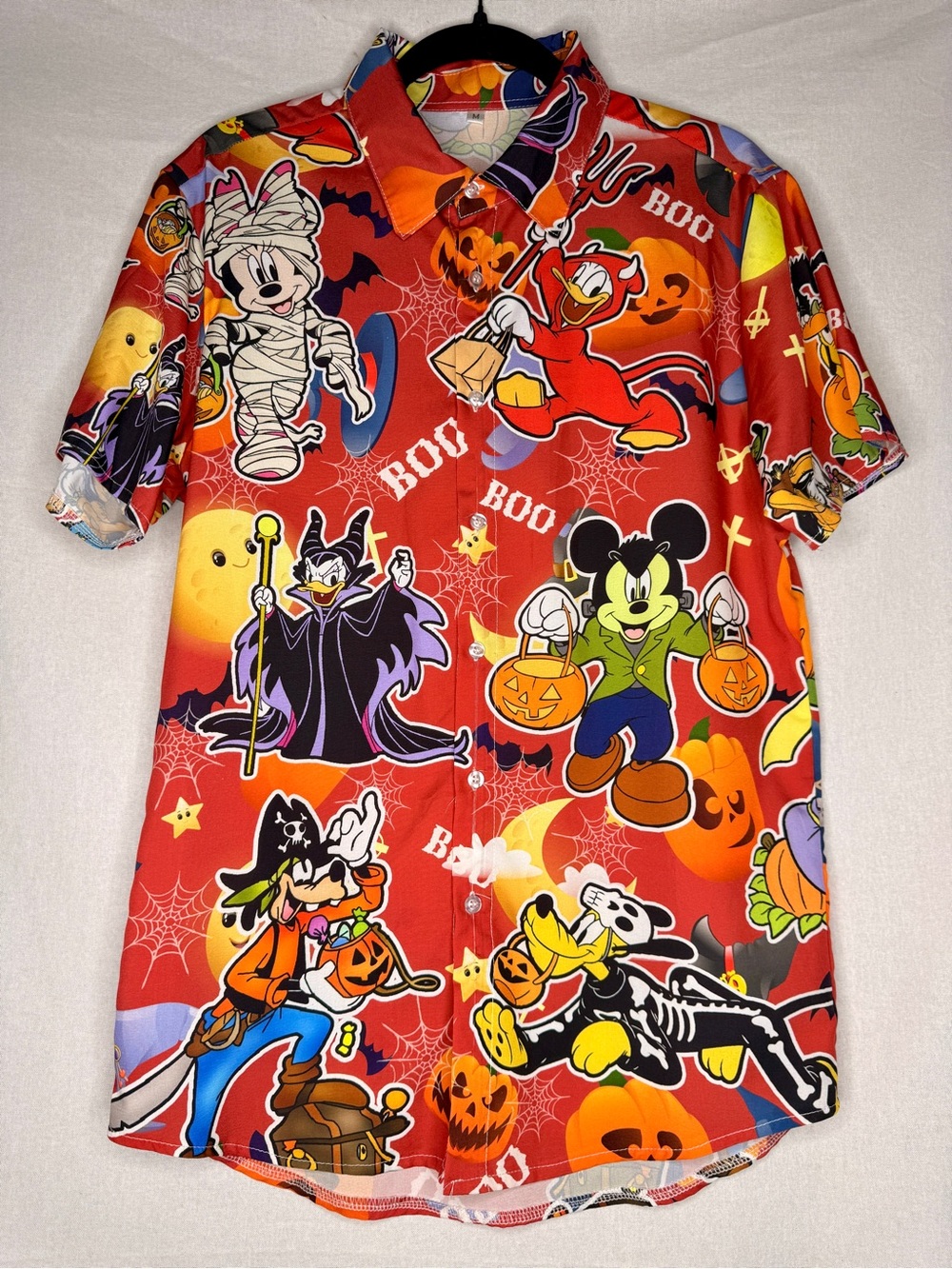Mickey & Friends Disney Character Red Halloween Themed Button-Down Shirt